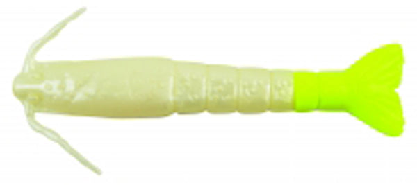 BERKLEY GULP! SALTWATER 3" SHRIMP PEARL WHITE CHARTREUSE 6PK