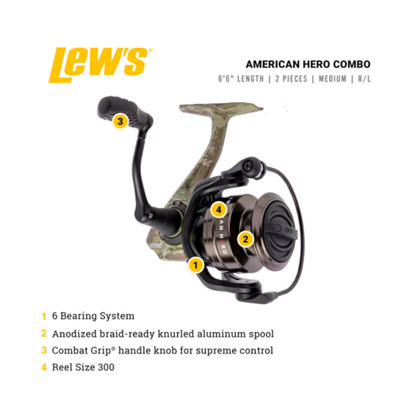 LEW'S AMERICAN HERO CAMO M/F SPINNING COMBO 2PC M/F 6'6"