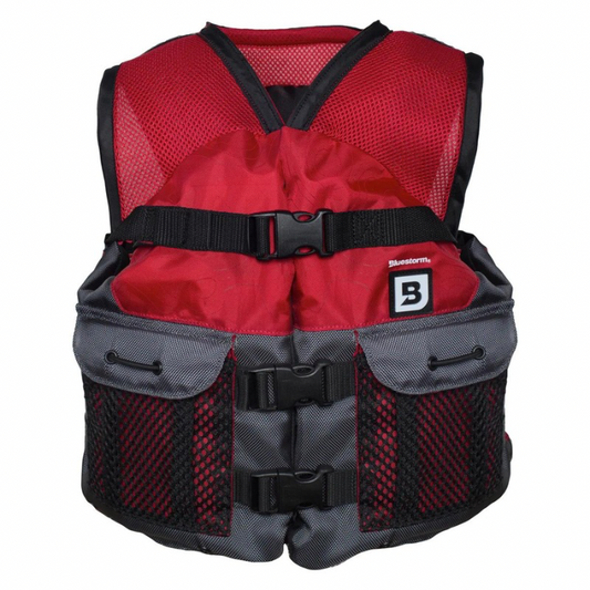 BLUESTORM SPORTSMAN YOUTH MESH FISHING LIFE JACKET - NITRO RED