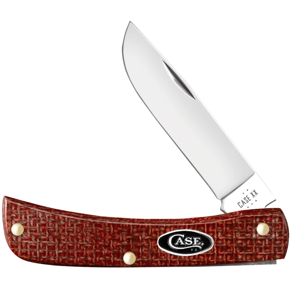 CASE SOD BUSTER JR KNIFE 1 BLADE 3 5/8" - DARK RED BURLAP/ MICARTA
