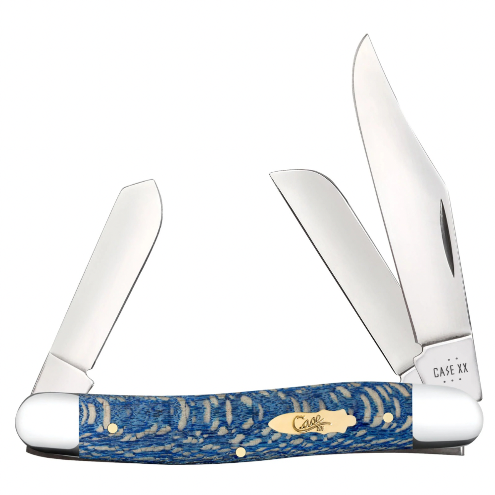 CASE STOCKMAN 3-BLADE 3 7/8" KNIFE - BLUE SYCAMORE WOOD