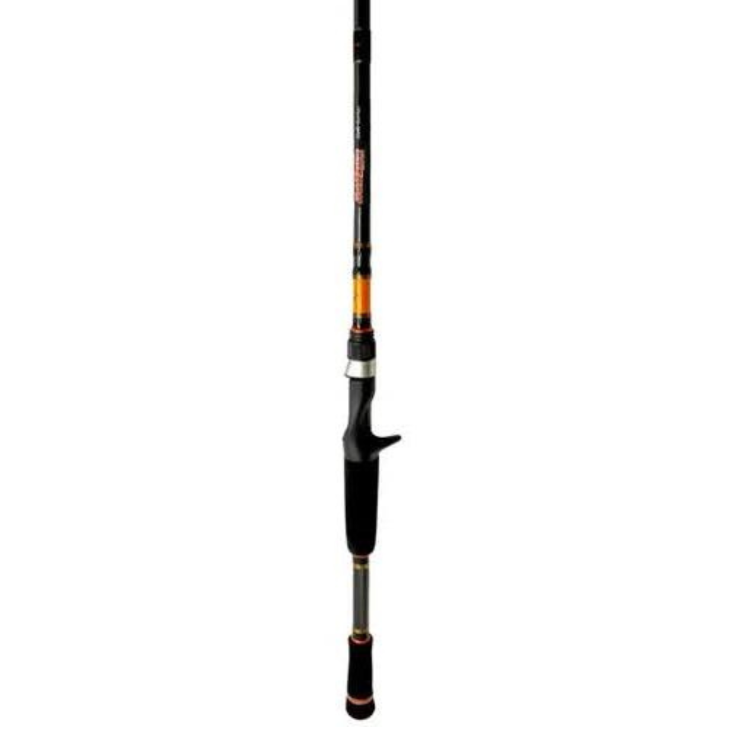Fishing rod with black and orange design on a white background