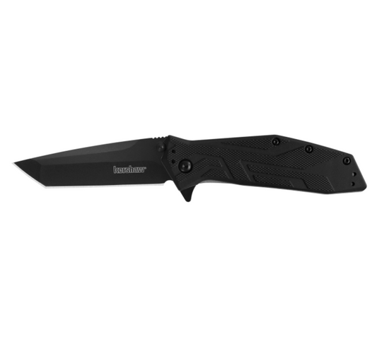 Black folding knife on a white background