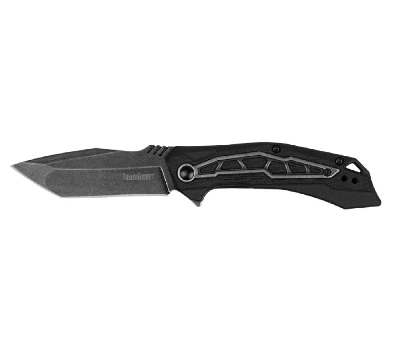 Black folding knife on a white background