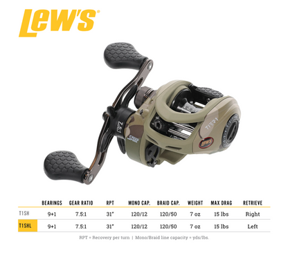 LEW'S AMERICAN HERO TIER 1 BAITCAST REEL LH 7.5:1