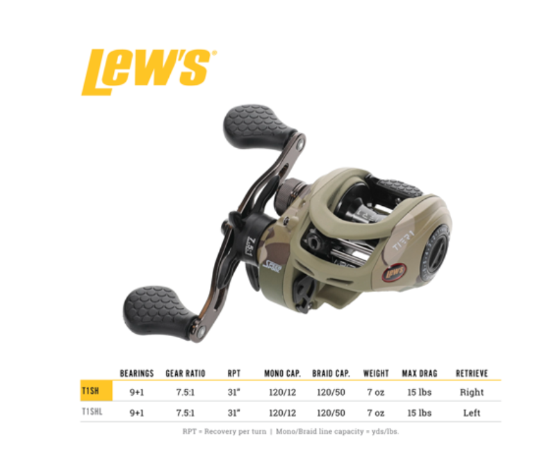 LEW'S AMERICAN HERO TIER 1 BAITCAST REEL RH 7.5:1