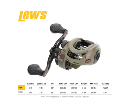 LEW'S AMERICAN HERO TIER 1 BAITCAST REEL RH 7.5:1