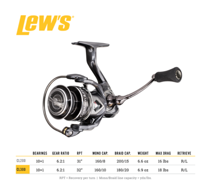 LEW'S CUSTOM LITE 300 SPINNING REEL 6.2 11BB