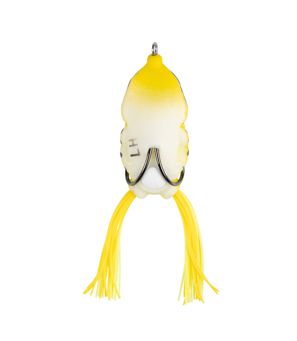 Yellow and white fishing lure on a white background