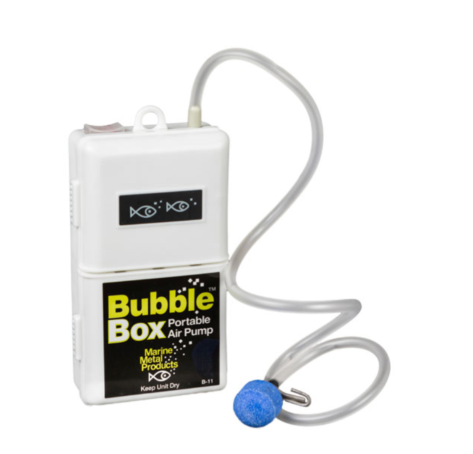 Bubble Box portable air pump with blue bubble head on a white background