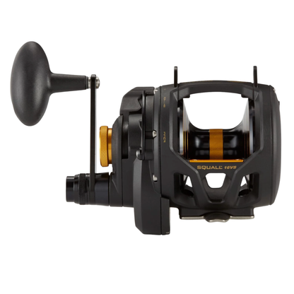 Fishing reel with 'Squall 18V' branding on a white background