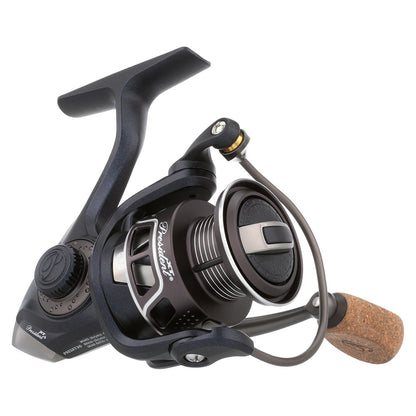 Pflueger President XT 35 spinning reel with lightweight aluminum body, 10-bearing system, and sealed drag for smooth performance in freshwater bass, walleye, and trout fishing.