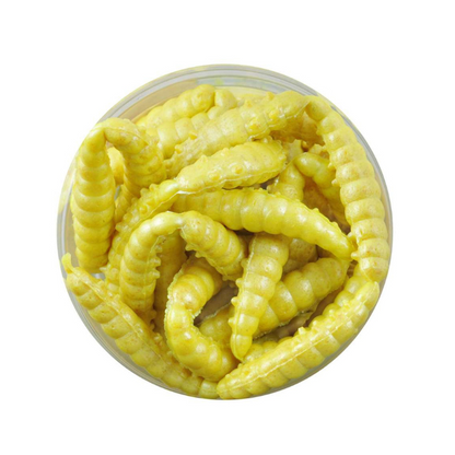 BERKLEY POWERBAIT POWER HONEY WORM YELLOW 1" SMALL JAR OPEN