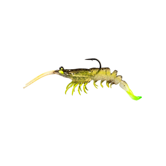 Fishing lure resembling a crawfish on a white background