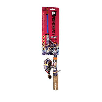 Fishing rod and reel set with Profishency packaging on a white background