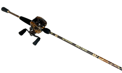 Fishing rod and reel set on a white background