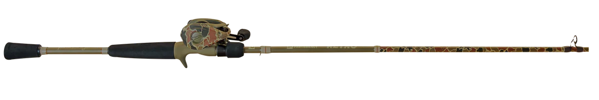 Fishing rod with reel on a white background