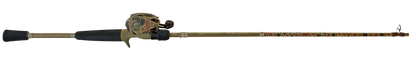 Fishing rod with reel on a white background