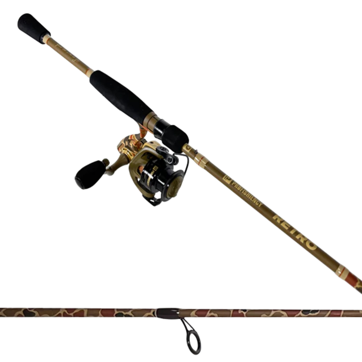 Fishing rod and reel set on a white background