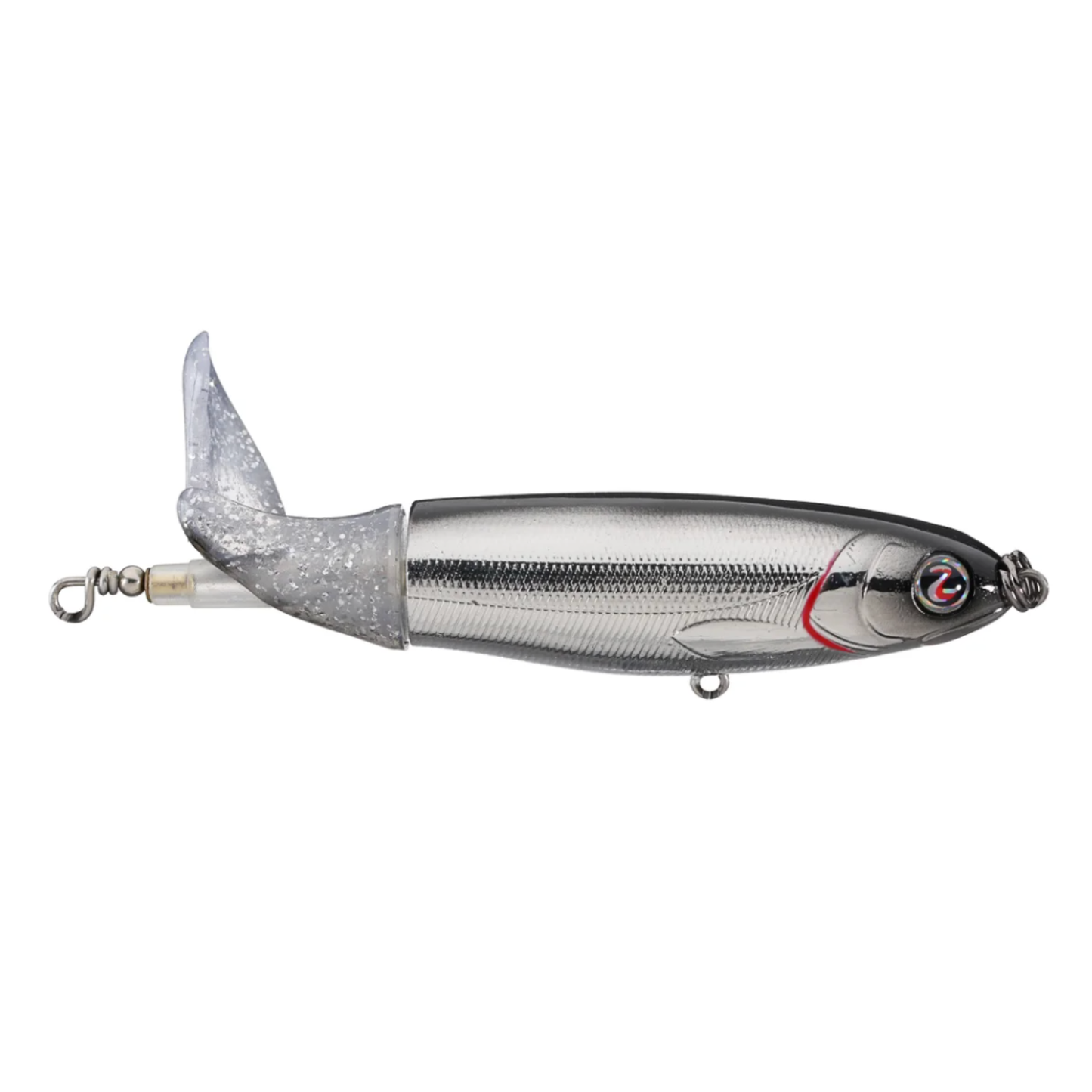 Metallic fishing lure on a white background