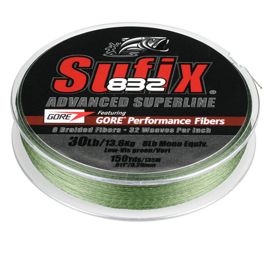 SUFIX 832 ADVANCED SUPERLINE BRAID LO-VIS GREEN 15LB 150YDS