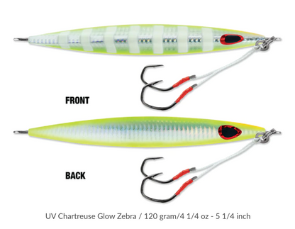 WILLIAMSON KENSAKI 120 JIG - 5.25" - 4.25OZ - UV CHARTREUSE GLOW ZEBRA