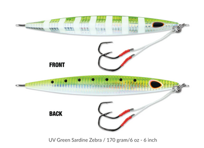 WILLIAMSON KENSAKI 170 JIG - 6" - 6OZ - UV GREEN SARDINE ZEBRA