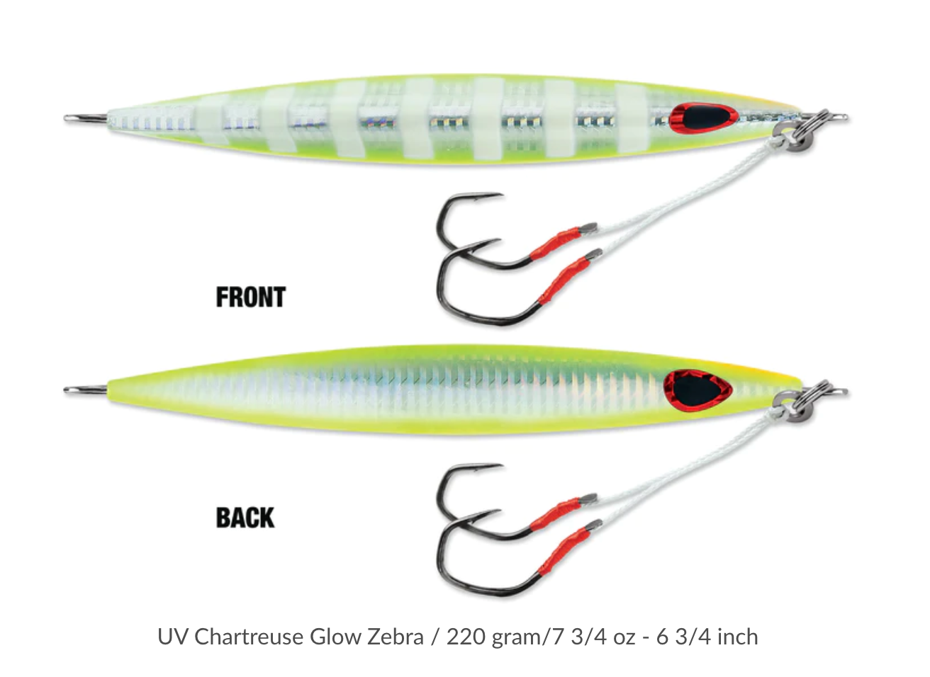 WILLIAMSON KENSAKI 220 JIG - 6.75" - 7.75OZ - UV CHARTREUSE GLOW ZEBRA