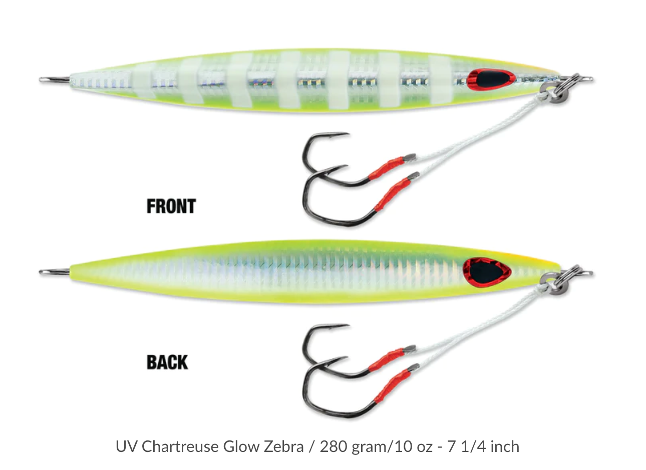 WILLIAMSON KENSAKI 280 JIG - 7.25" - 9-7/8OZ - UV CHARTREUSE GLOW ZEBRA