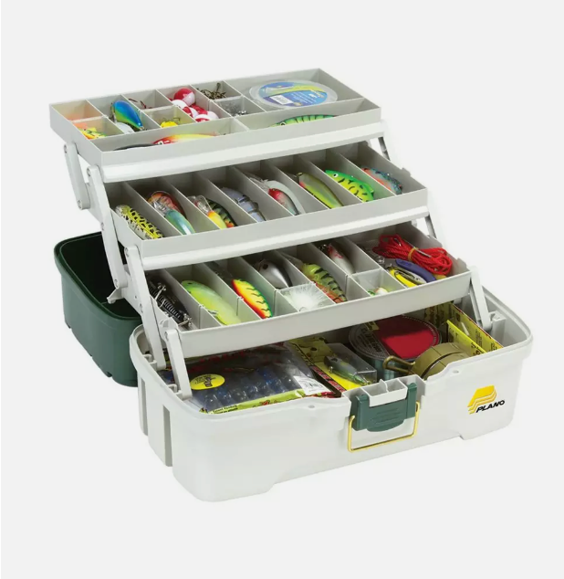 PLANO 3 TRAY TACKLE BOX W/ DUAL TOP ACCESS DK GREEN/WHITE