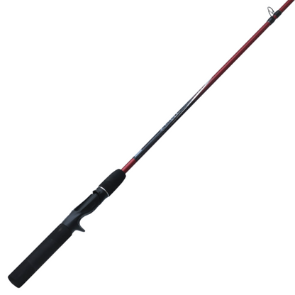 Fishing rod with black and red handle on a white background