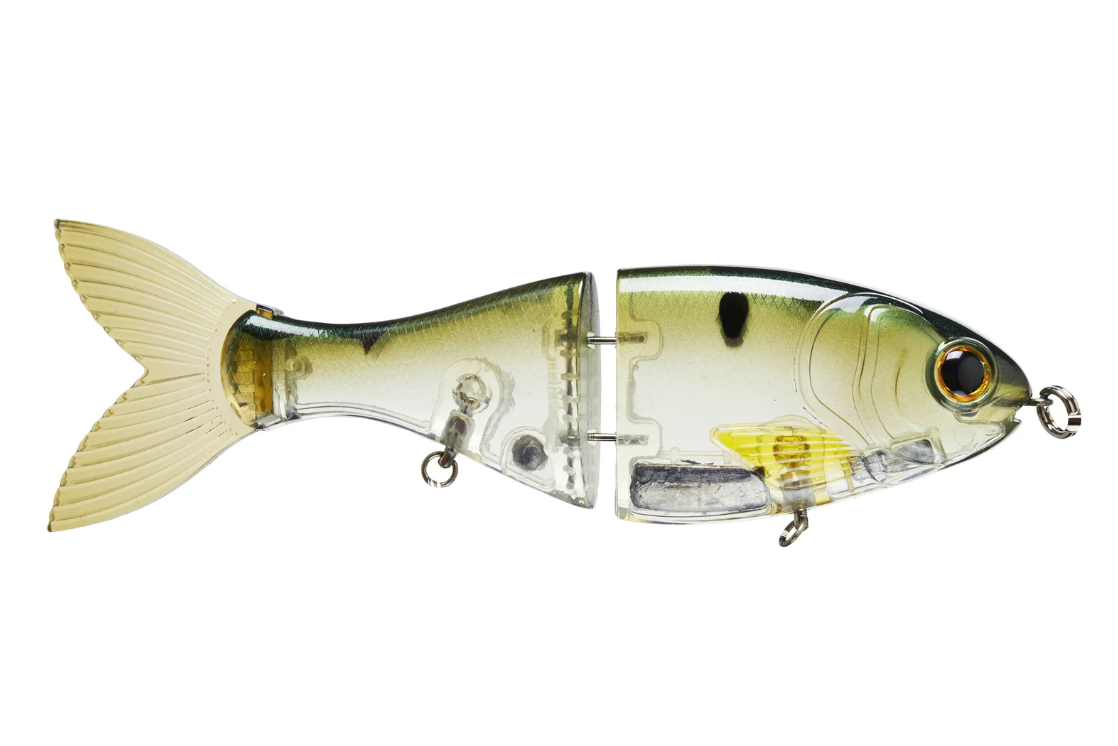 Fishing lure with a split design on a white background