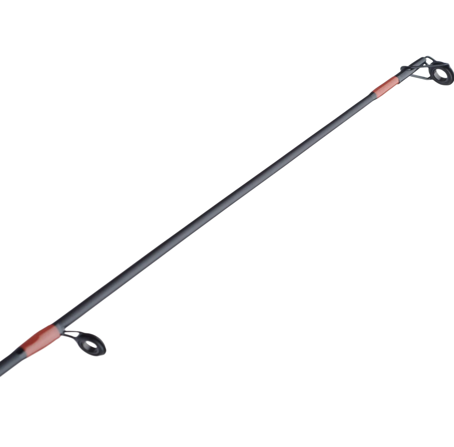 Fishing rod with a black and red handle on a white background