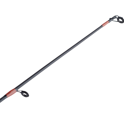 Fishing rod with a black and red handle on a white background