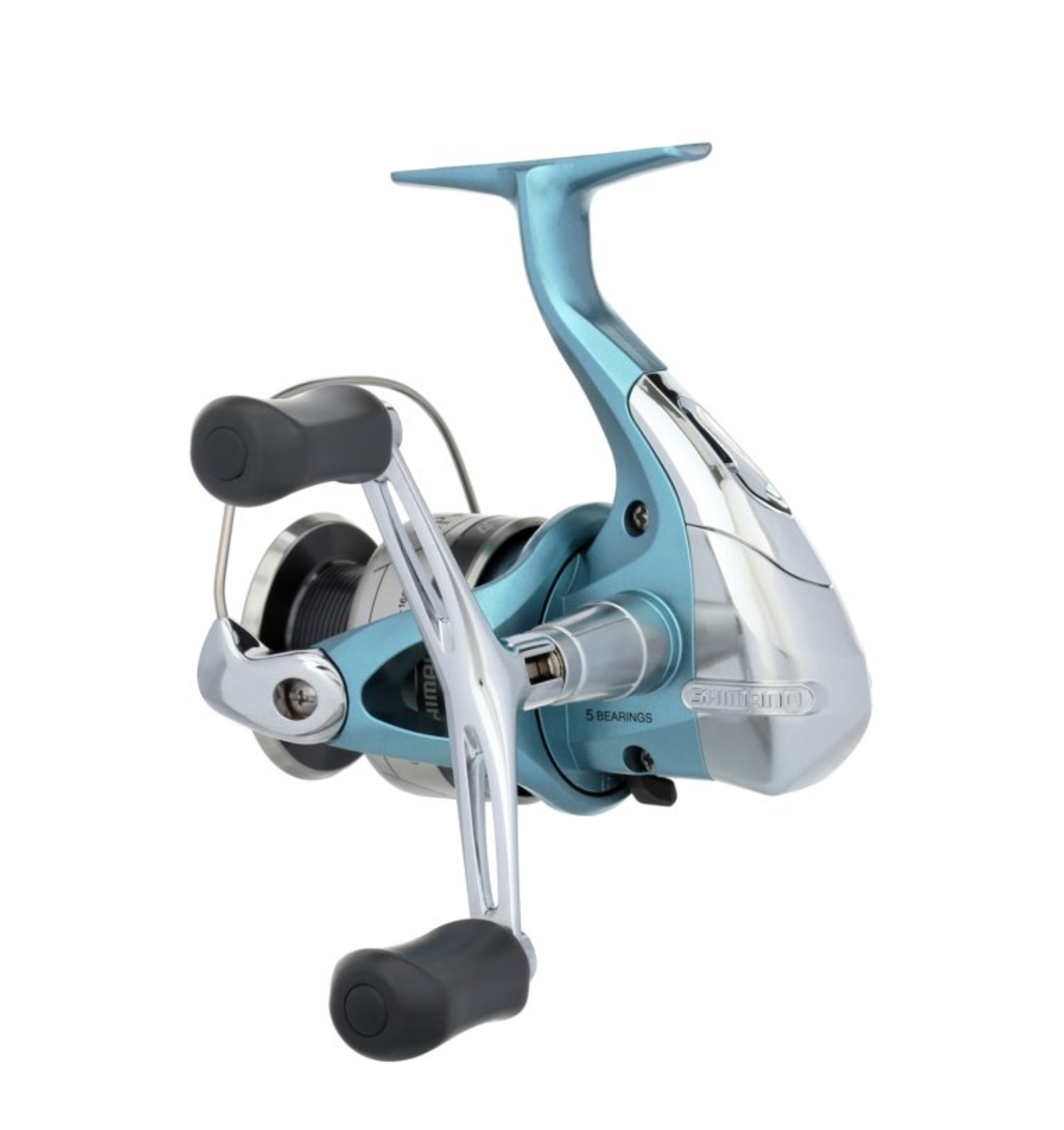 Spinning fishing reel with 'Spirox' branding on a white background
