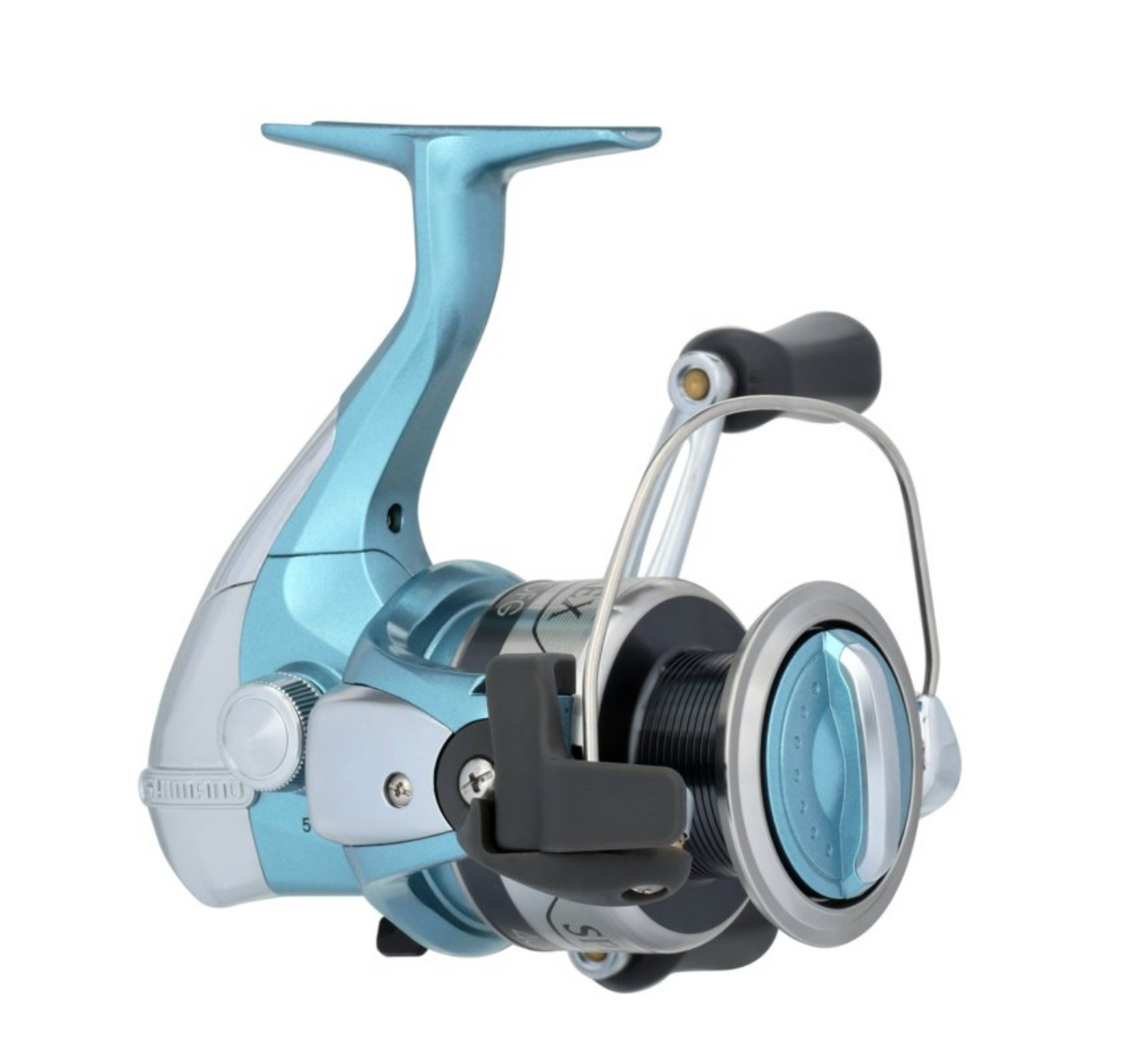 Spinning fishing reel with 'Spirox' branding on a white background