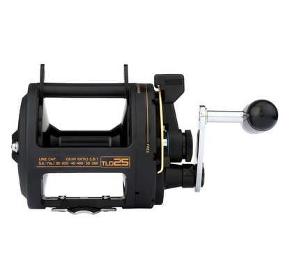 Shimano fishing reel with black and gold design on a white background