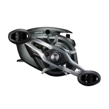 Fishing reel with 'Shimano' branding on a white background