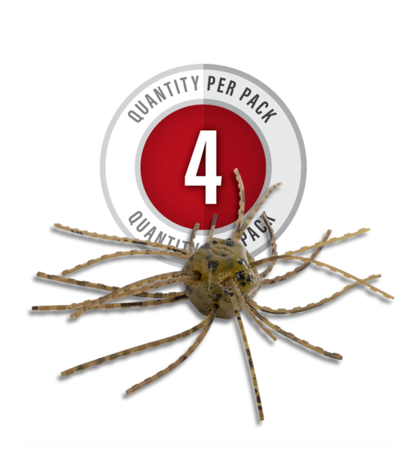 Fishing lure with a label indicating quantity per pack on a white background