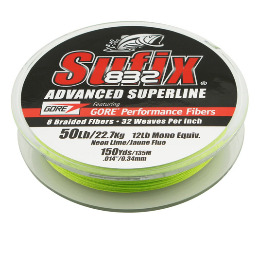 SUFIX 832 ADVANCED SUPERLINE BRAID NEON LIME 10LB 150YDS