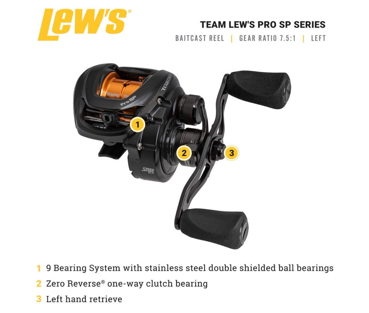 LEW'S TEAM LEW'S PRO SPINNING SKIPPING & PITCHING BAITCAST REEL LH 7.5:1