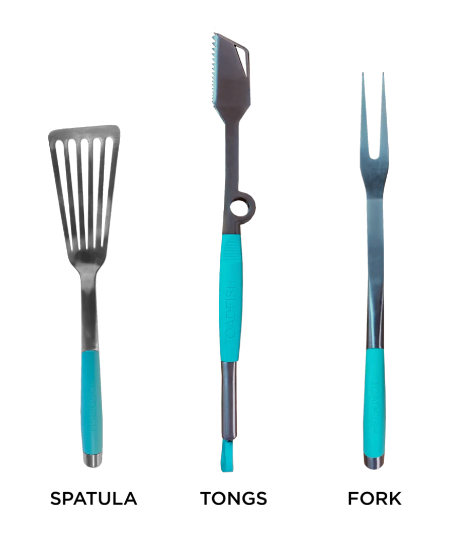 TOADFISH ULTIMATE GRILL SET + CASE - TONGS, SPATULA & FORK