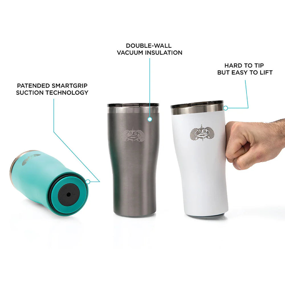 Three insulated tumblers with features highlighted on a white background
