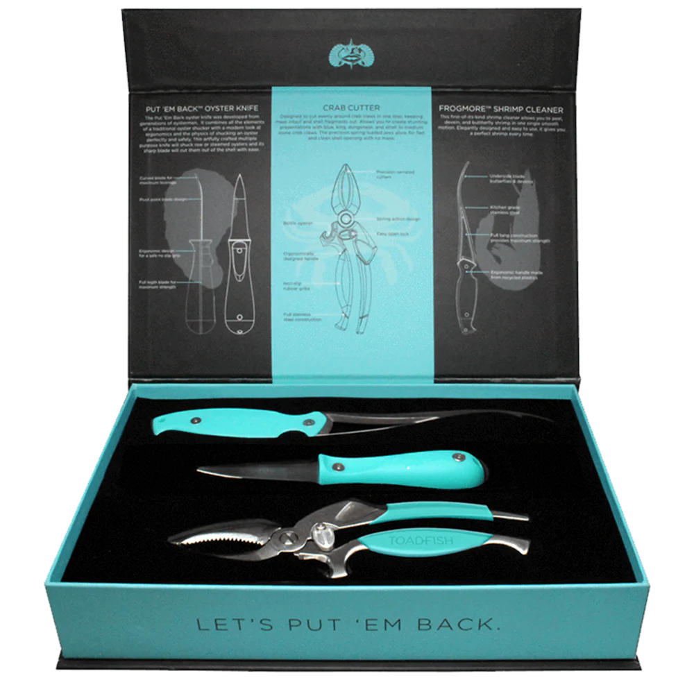 TOADFISH COASTAL KITCHEN COLLECTION - OYSTER KNIFE, SHRIMP CLEANER, CRAB CUTTER