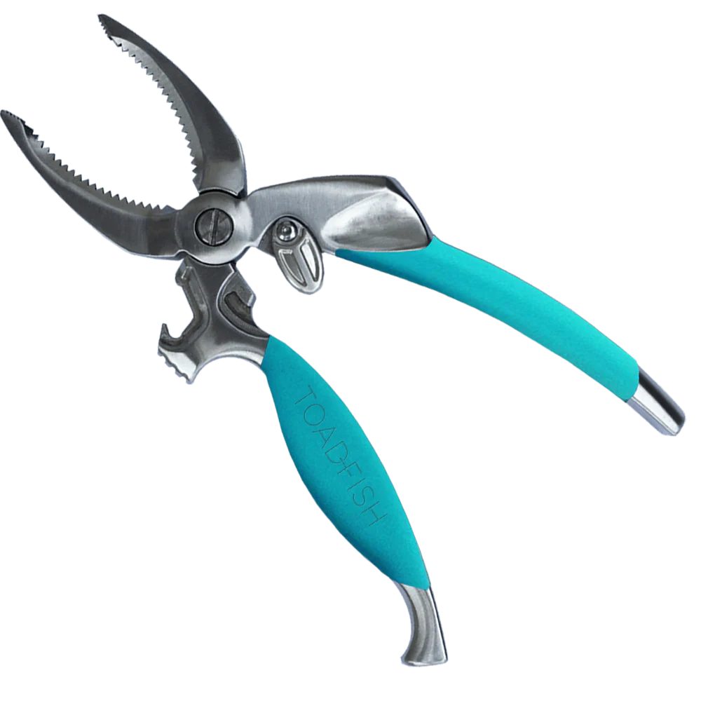 Teal-handled pruning shears on a white background