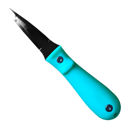 Blue and black tool with a pointed end on a white background