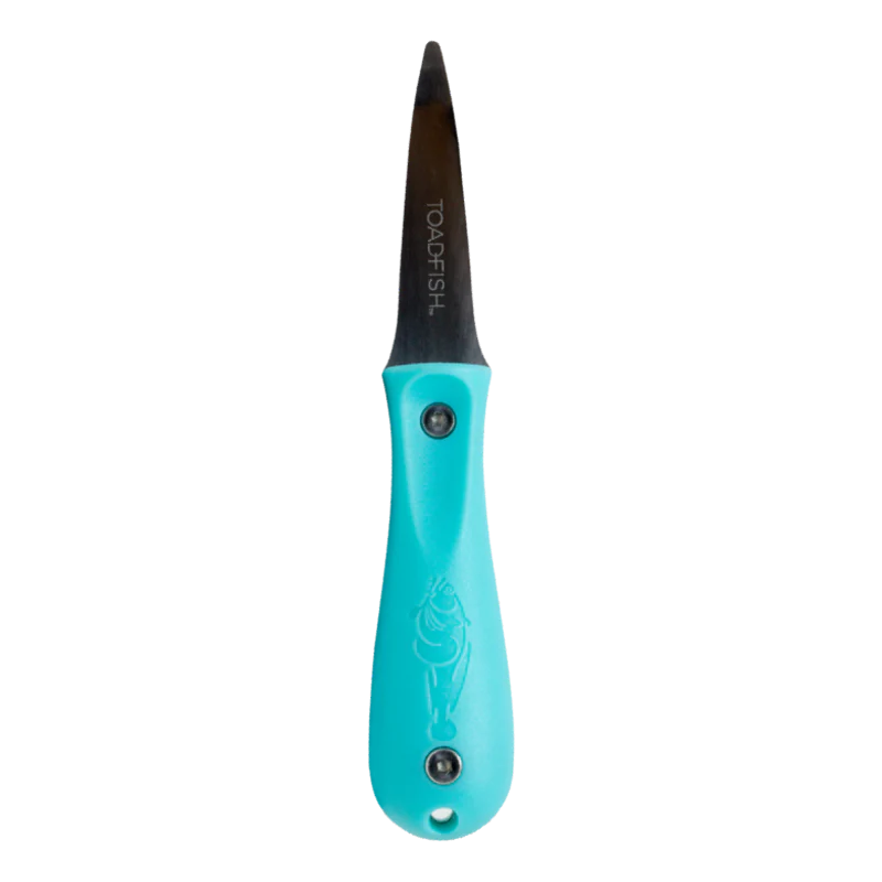 Teal pocket knife with black blade on a white background