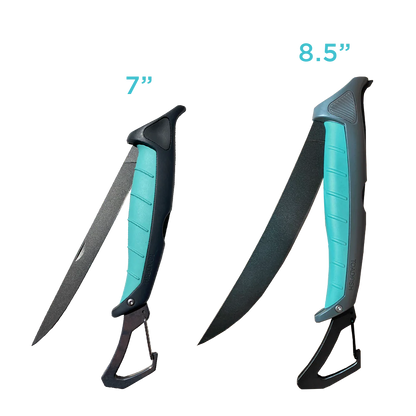 Two pocket knives with measurements labeled on a white background