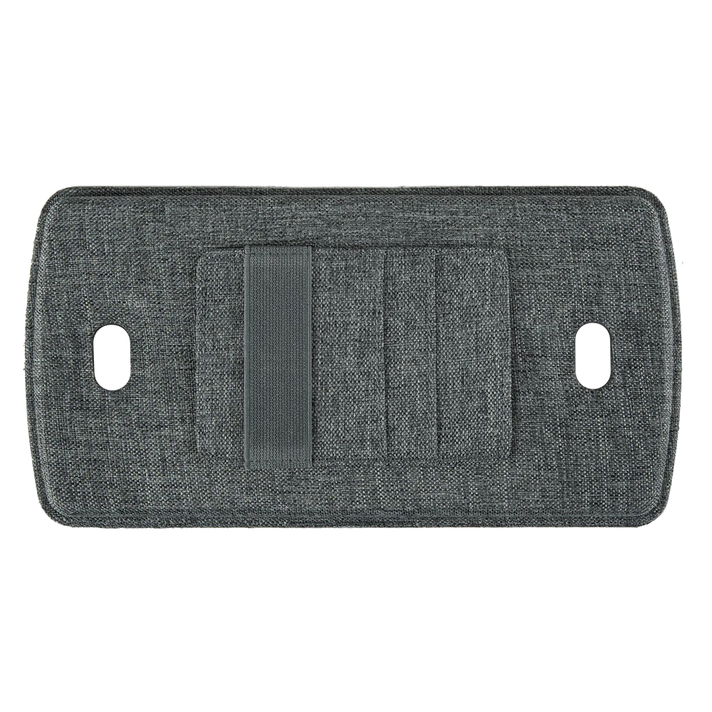 Gray textured mat with a central strap on a white background