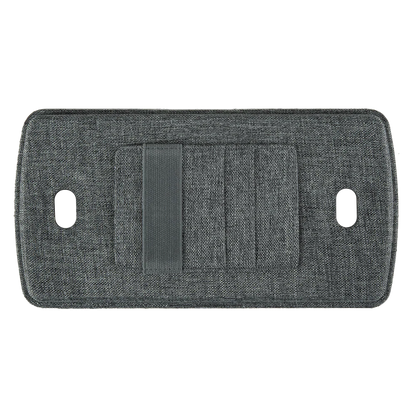 Gray textured mat with a central strap on a white background